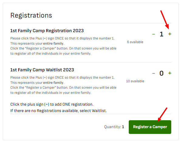 Family Camp registration example