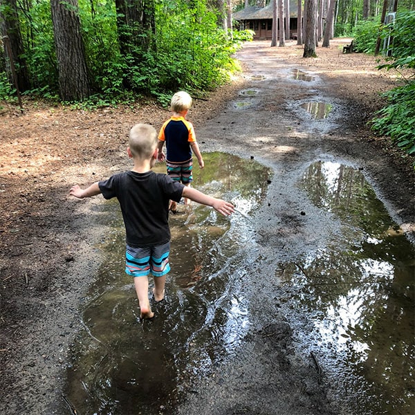 Walking through puddle